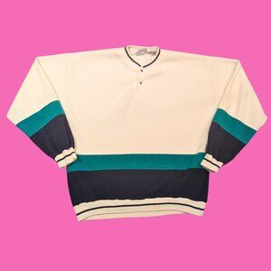 Vintage 1990's White, Blue and Green Sweater Size L